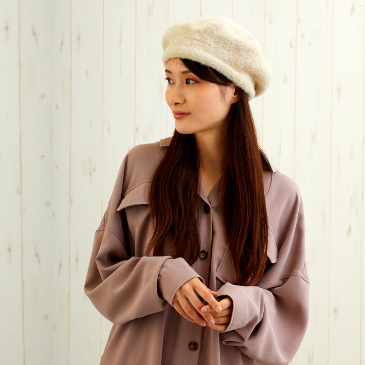 ベレー帽 もふもふベレー レディス 帽子 ウール ファー ベーシック