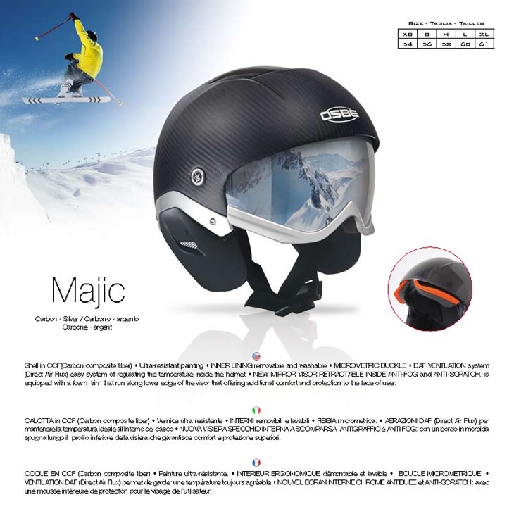 日本安心OSBE カーボン製 スキーヘルメット MAJIC SKI サイズXXL（63cm）欠品あり ヘルメット