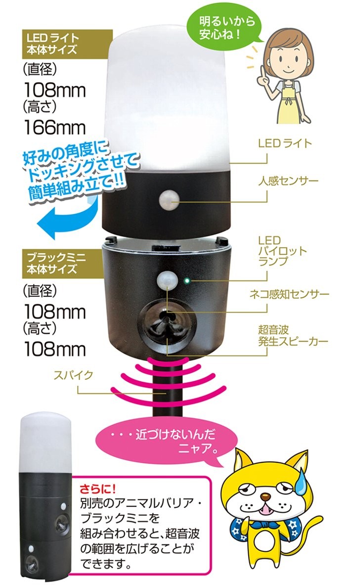 税込?送料無料】 インテリムジャパン アニマルバリア ブラックミニ＋LEDガーデンライト IJ-ANB-05-LED 猫よけ