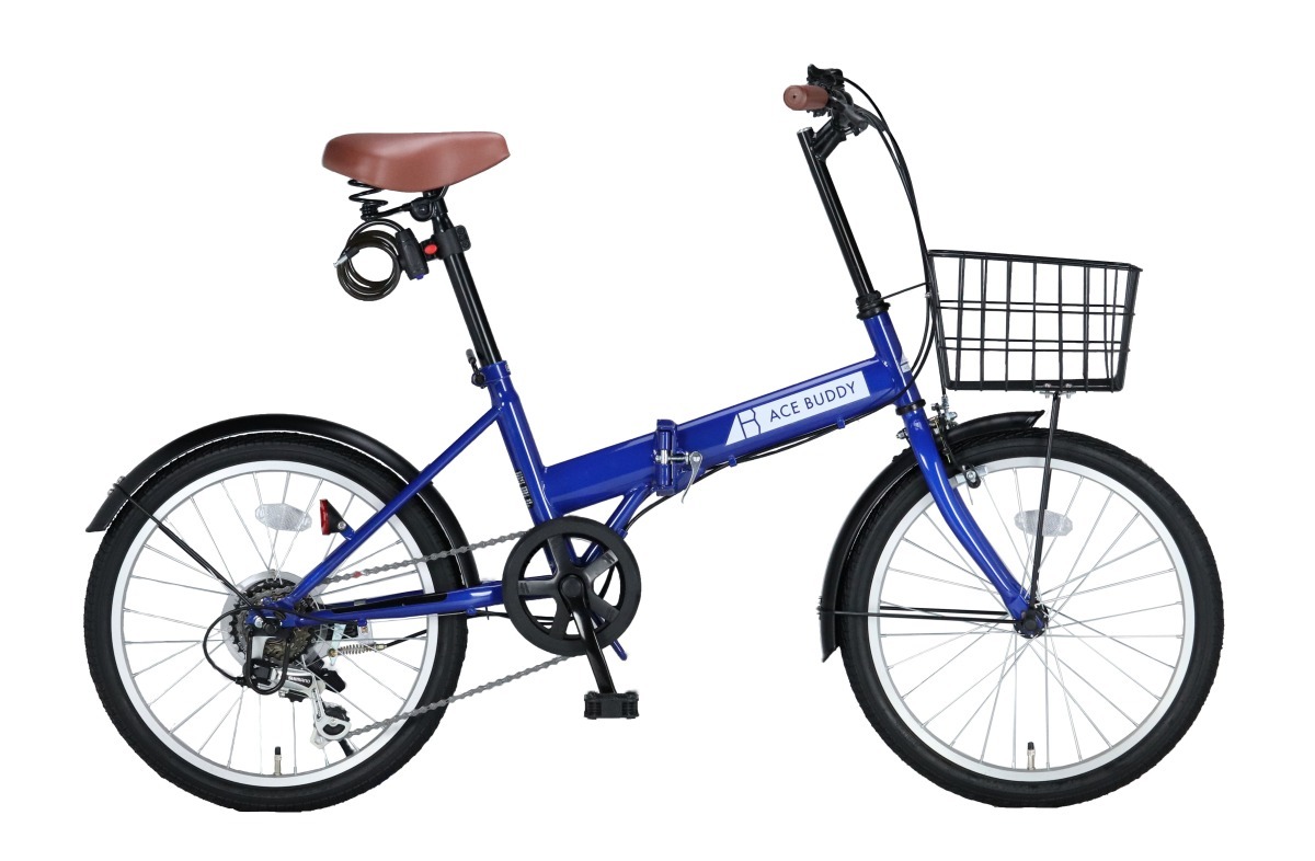 折り畳み自転車 20インチ 自転車 6段変速 カゴ・カギ・ライト付き