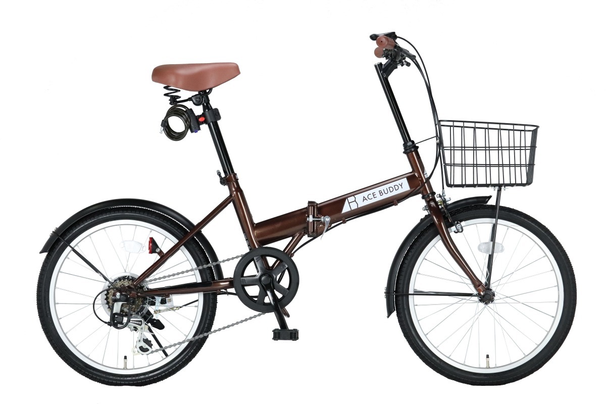 折り畳み自転車 20インチ 自転車 6段変速 カゴ・カギ・ライト付き