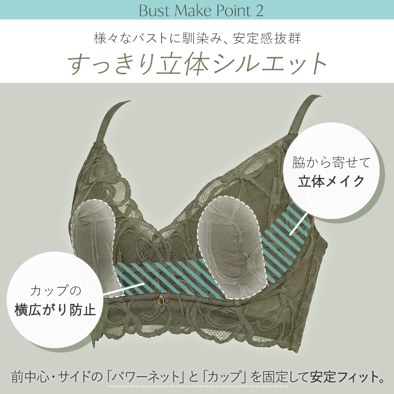 ブラジャー ノンワイヤー ブラ 脇高 下着 大きいサイズ バストアップ  寄せる 集める 締め付けない 補正 補整 BRADELIS ブラデリス Lacy Cool Bra26S1 定番 爆買の画像