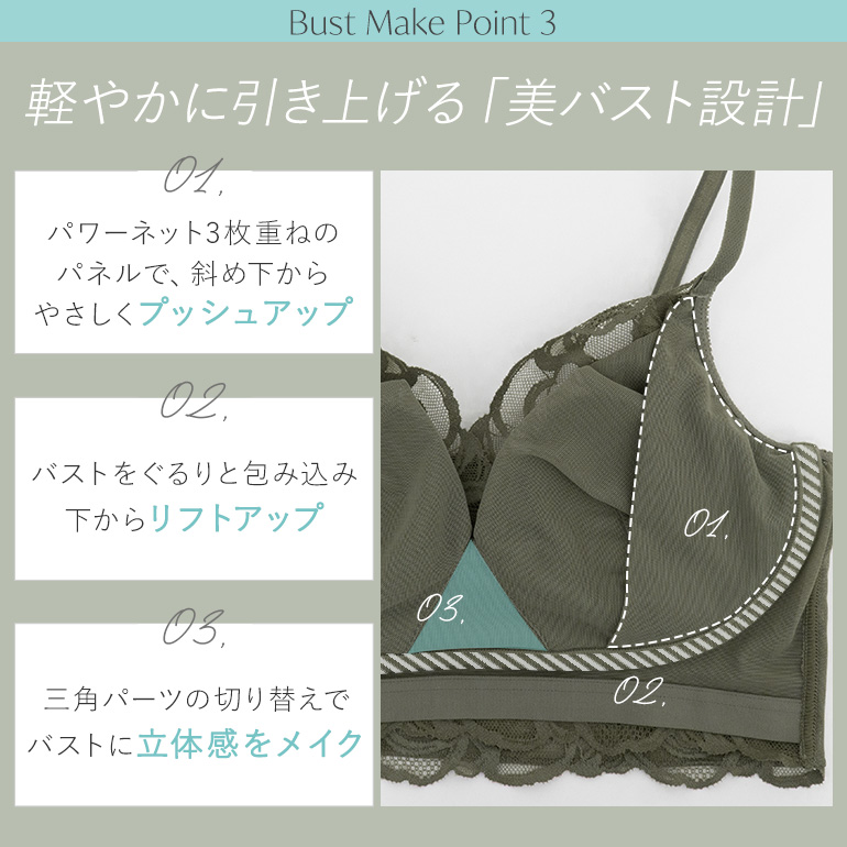 ブラジャー ノンワイヤー ブラ 脇高 下着 大きいサイズ バストアップ  寄せる 集める 締め付けない 補正 補整 BRADELIS ブラデリス Lacy Cool Bra26S1 定番 爆買の画像