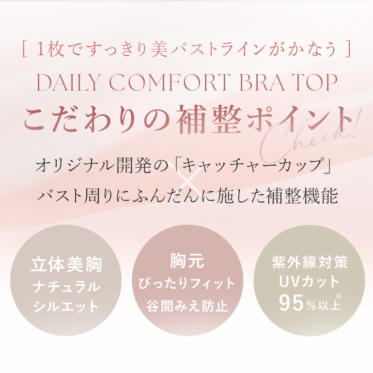 ブラトップ ブラキャミ ブラジャー ノンワイヤー UVカット カップ付き 涼感 快適 インナー 補正 下着 美胸 ブラデリス デイリーコンフォートブラトップの画像