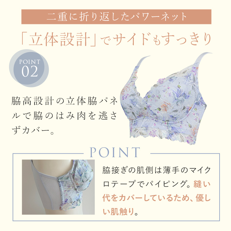 ノンワイヤー ブラジャー ナイトブラ 接触冷感 秋 脇高 補正 下着 バストアップ ブラデリス フローラルフィットノンワイヤーブラ オンラインストア限定 爆買の画像