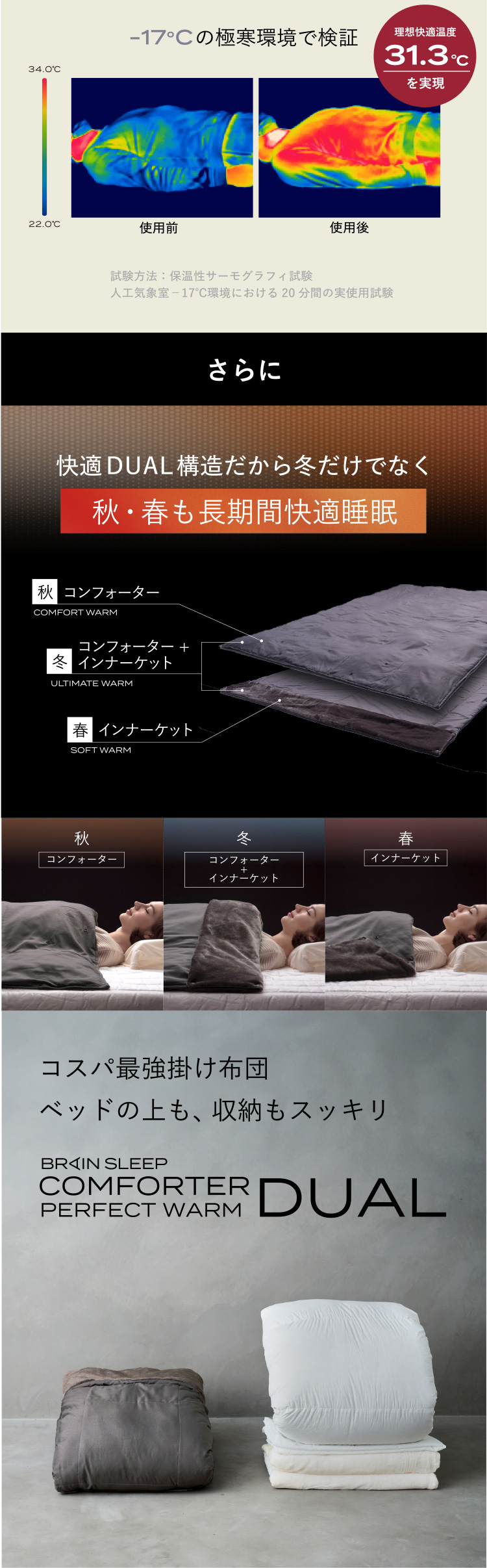 ブレインスリープ 合わせ掛け布団 暖かい コンフォーター パーフェクト
