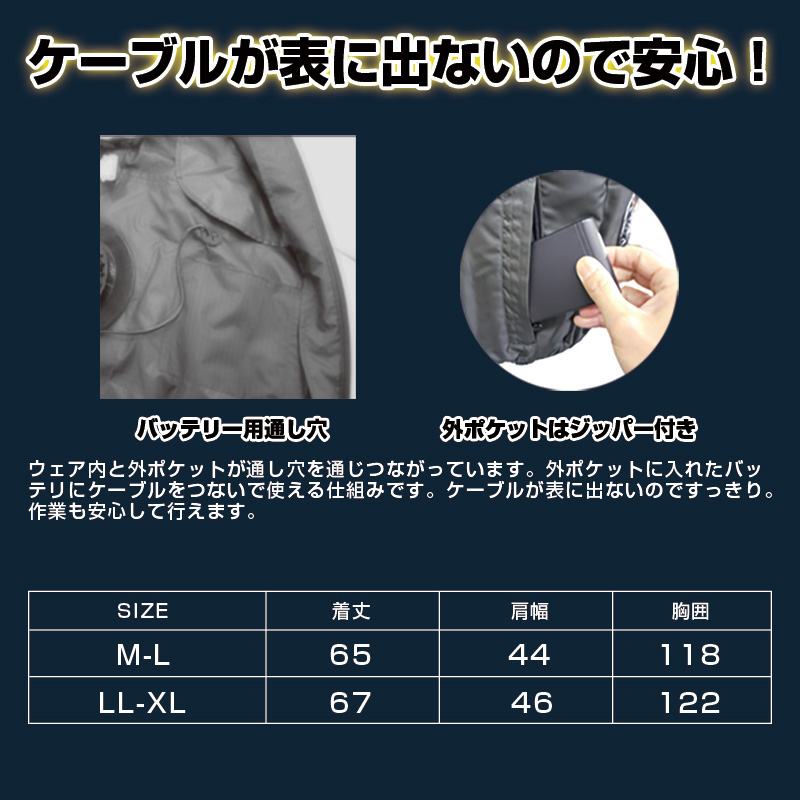 MESH-BR-018 空調エアコン服 ベスト フルセット ネイビー 車