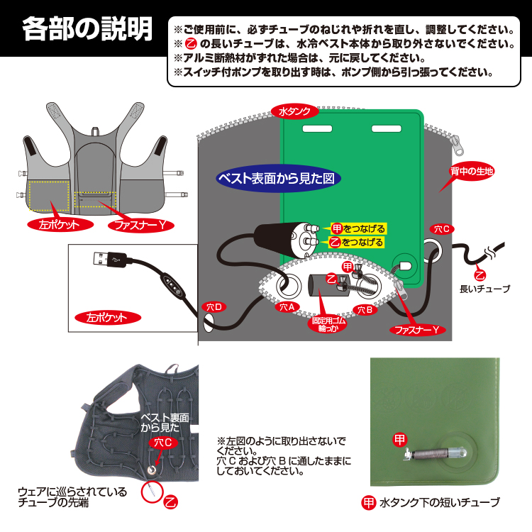 水冷ベスト専用 交換用ポンプ・ケーブルセット 水冷服 BR-864 スイッチ
