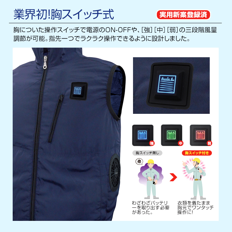 MESH-KB-102 胸スイッチ式 車用 空調ベスト フルセット】ファン