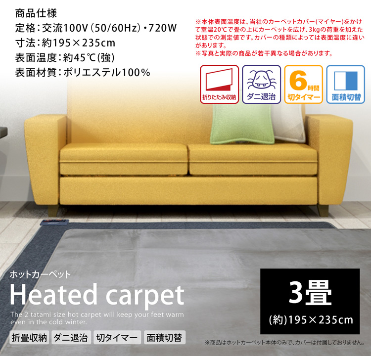 TEKNOS（テクノス） TEKNOS TWA-3002B ホットカーペット 3畳用 すべり