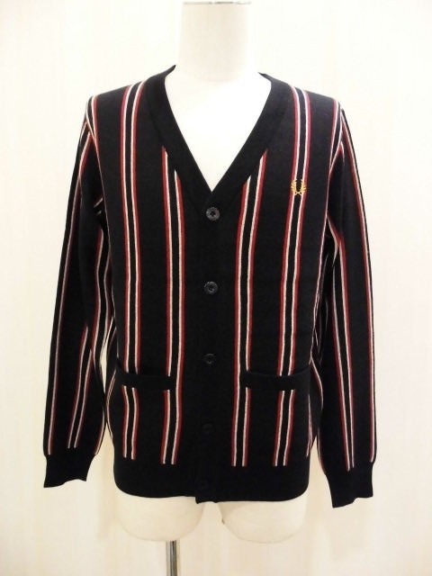 フレッドペリー FRED PERRY V Neck Jacquard Cardigan (NAVY) (F3156