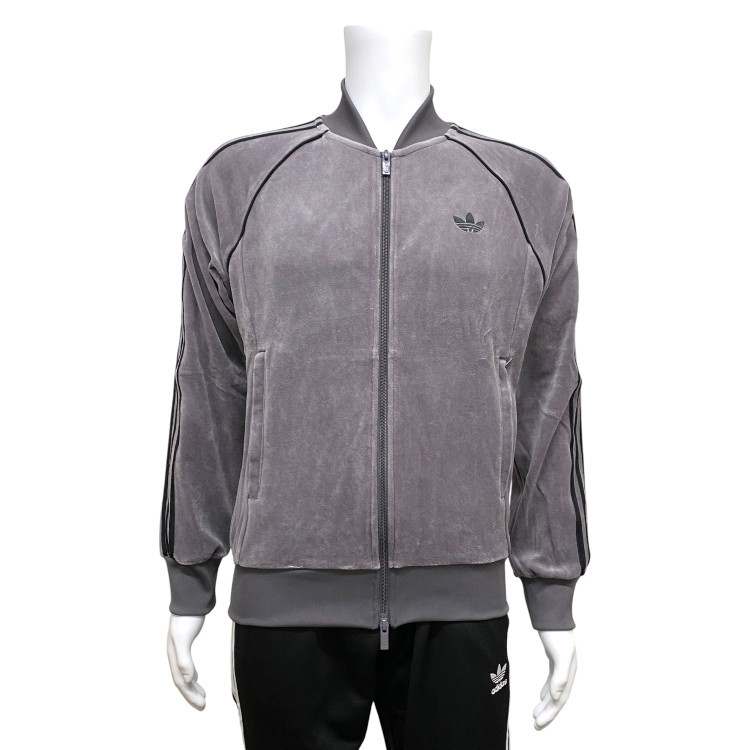 【極美品】adidas アディダス クロップド丈 トラックジャケット　グレー adidas Originals SST アディカラー ベロア トラックトップ （グレー