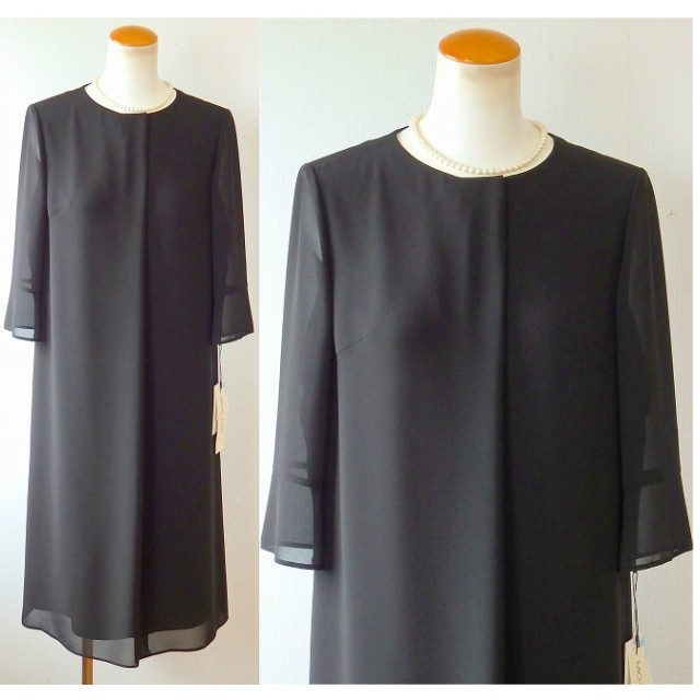 【送料無料 代引き手数料無料】MICHEL  （ミッシェル クラン） シフォン素材 ウォッシャブル 自宅で手洗い 前ファスナー サマーフォーマル 夏フォーマル 夏ワンピース 礼服 女性 喪服 (７号,９号,１１号,１３号) 卒業式 入学式 冠婚葬祭 ブラックフォーマル 喪服 2020052138.jpg