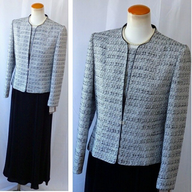 カラーフォーマルスーツ ホワイト×ブラック ノーカラージャケット  