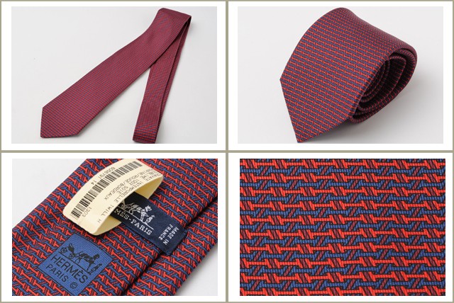 HERMES エルメス メンズ ネクタイ シルク100％ ブラック/シルバーグレー