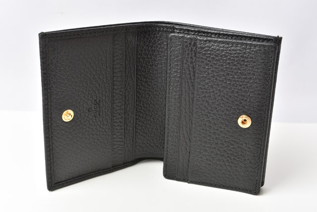 GUCCI グッチ プチマーモント コンパクト 財布　レザー 二つ折り ブラック GUCCI グッチ 財布 レディース メンズ ブランド 二つ折り財布