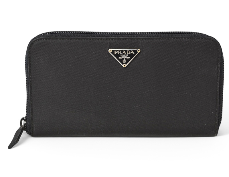 RFID・美品★プラダ　TESSUTO ラウンドファスナー　長財布 ブラック PRADA プラダ 財布 長財布/ラウンドファスナー TESSUTO/テスート