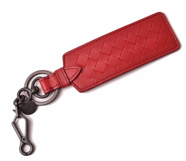 【美品】ボッテガヴェネタ　ポンポンチャーム　キーホルダー　レッド×ブラウン セール】BOTTEGA VENETA チャーム PORTACHIAVI イントレチャート