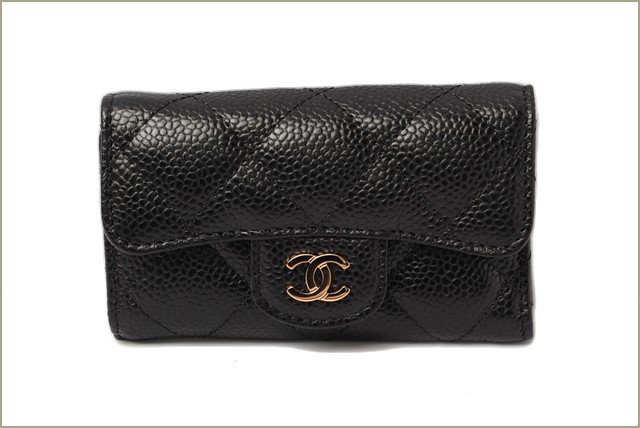 シャネル キーケース CHANEL 6連 マトラッセ キャビアスキン ブラック