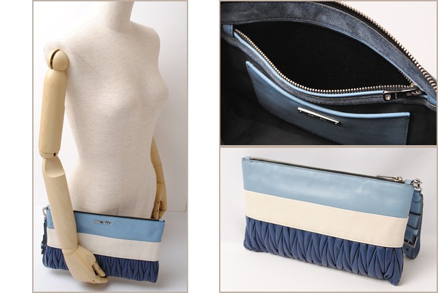 miu miu ミュウミュウ マテラッセ ミニポーチ ケース ブルー miu ミュウミュウ MIU MATELASSE マテラッセ POUCH WALLET