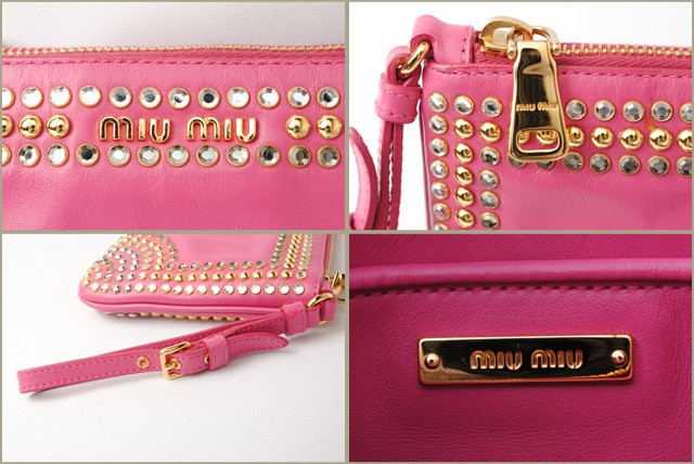 【美品】MIU MIU クラッチバッグ ベゴニア miu miu（ミュウミュウ） クラッチバッグ/ポーチ スタッズ/ライン