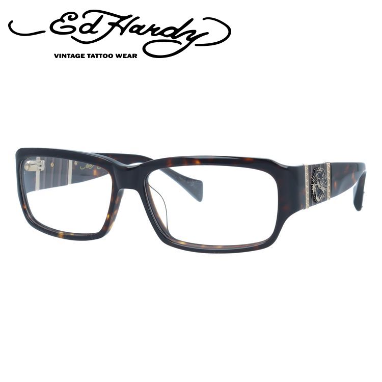 【訳あり】エドハーディー メガネフレーム 伊達メガネ EdHardy 眼鏡 EHOA007 2 TORTOISE トータス メンズ レディース ダテメガネ 紫外線対策 Ed Hardy（エド・ハーディー） フレーム 伊達 度付き 度入り メガネ