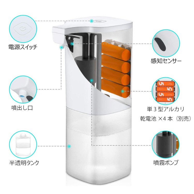 アルコールディスペンサー アルコール対応 自動ディスペンサー 噴霧器 非接触 コードレス オート