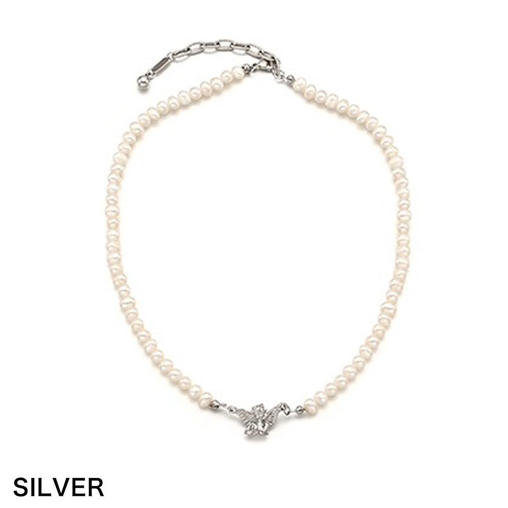 ☆人気☆【VINTAGE HOLLYWOOD】☆Antique Angel Pearl Necklac.e VINTAGE HOLLYWOOD - ANTIQUE ANGEL PEARL NECKLACE (SILVER