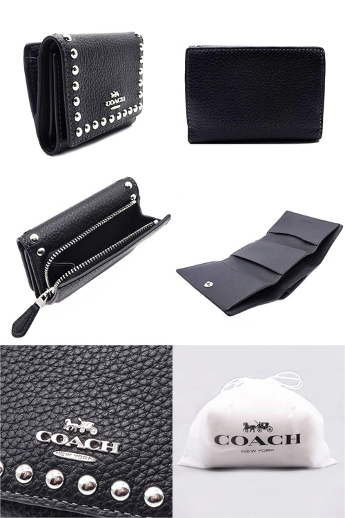 COACH（コーチ） 財布 サイフ 新品 ペブルレザー スタッズ 三つ折り