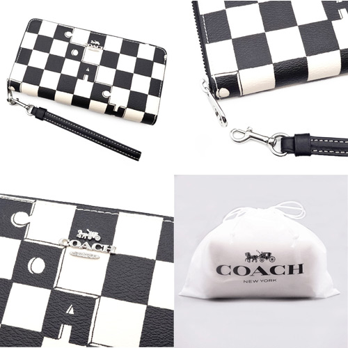 新品　COACH　コーチ　ブラック×ホワイト チェッカーボード柄　長財布 COACH コーチ 財布 COACHサイフ 新作 新品 チェッカーボード