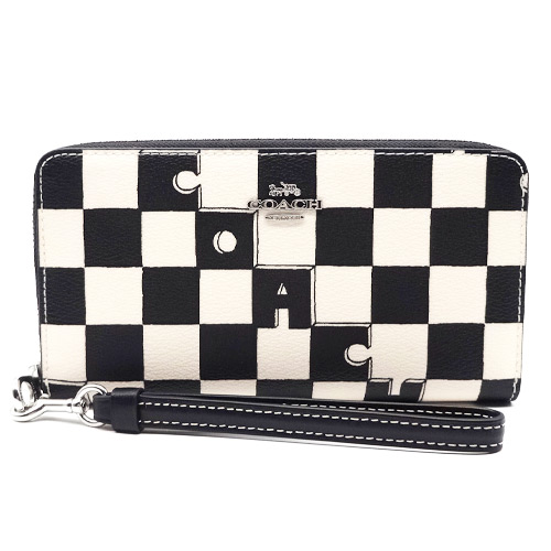 母の日 COACH 長財布 チェッカーボードプリント パープル ホワイト 新品 母の日 COACH 長財布 チェッカーボードプリント パープル