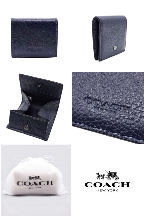 COACH コインケース ネイビー レザー 保存袋付き COACH ネイビー コインケース・小銭入れ ストラップ付き - メルカリ