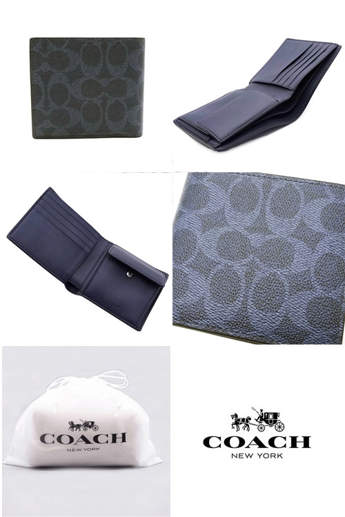 新商品 COACH コーチ 折り財布 COACH コーチ 財布 メンズ 二つ折り財布 コインケース付き 新作