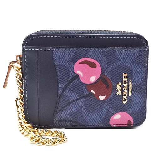 極美品　COACH コーチ　アクセサリーポーチ　デニム　ネイビー コーチ デニム ハンドバッグ ターンロック シグネチャー