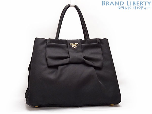 PRADA プラダ BN1601 リボン ナイロン×レザー トートバッグ PRADA Ribbon Nylon Leather Hand Bag Tote Bag Black BN1601