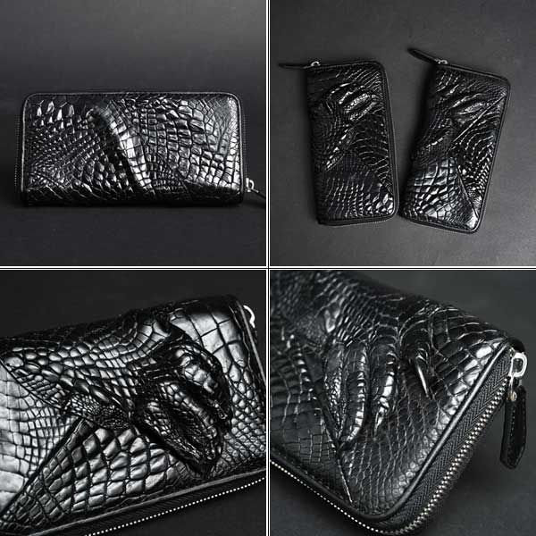 長財布 ラウンドファスナー クロコダイル 爪付き ブラック 黒 シャム