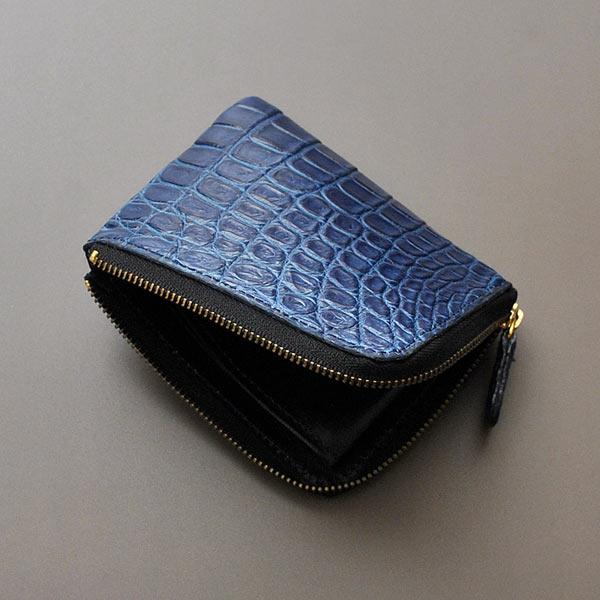 財布 短財布 L字ファスナー 藍染 インディゴブルー CROCODILE