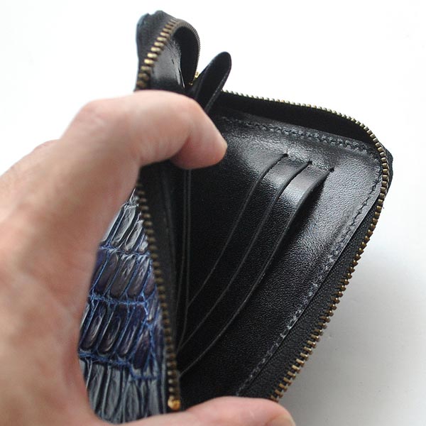 財布 短財布 L字ファスナー 藍染 インディゴブルー CROCODILE