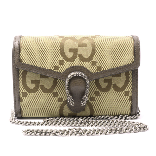 グッチ バッグ レディース 財布 チェーンウォレット ジャンボGG ディオニュソス キャンバス カーキ GUCCI 401231 中古｜brandmax