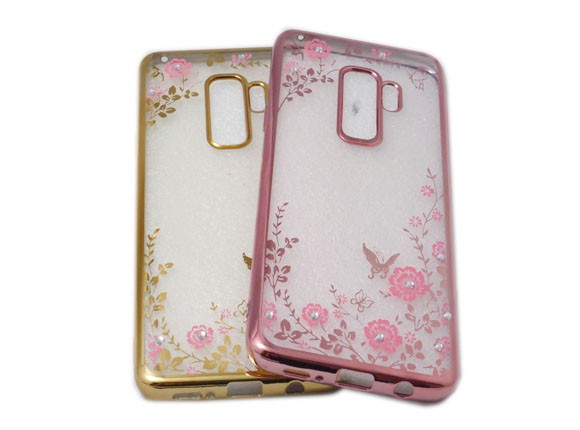 Galaxy S9+ Galaxy SAMSUNG Samsung docomo DoCoMo AUe- You jacket floral print flower Kirakira rhinestone lustre TPU soft type case cover pink 