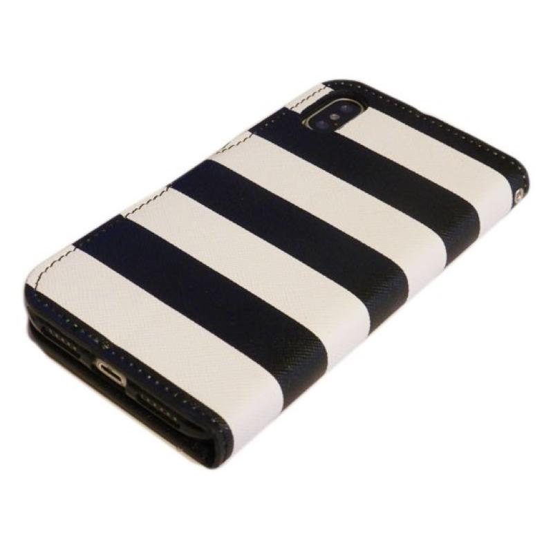 iPhoneXS/X手帳型ボーダー柄ケースカバー