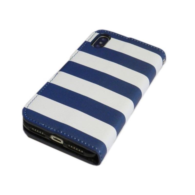 iPhoneXS/X手帳型ボーダー柄ケースカバー