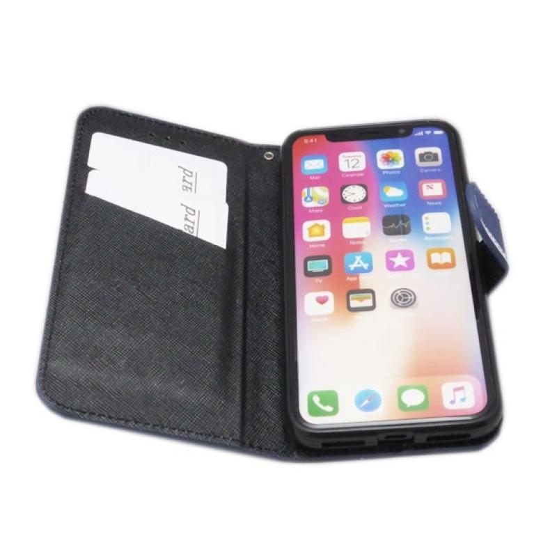 iPhoneXS/X手帳型ボーダー柄ケースカバー