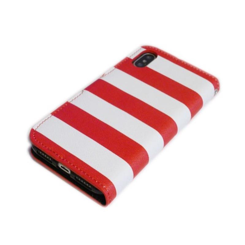 iPhoneXS/X手帳型ボーダー柄ケースカバー