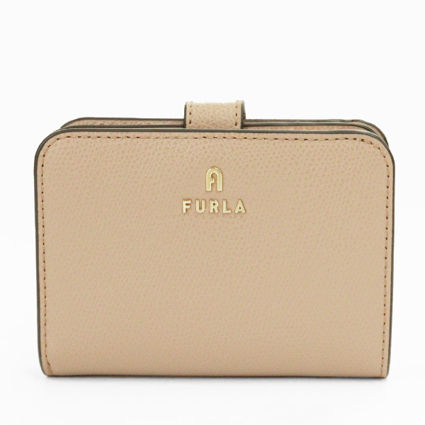 美品 FURLA カメリア レザー 二つ折り財布 ロゴ ベージュ 箱 保存袋つき FURLA（フルラ） 二つ折り財布 レディース CAMELIA カメリア ロゴ