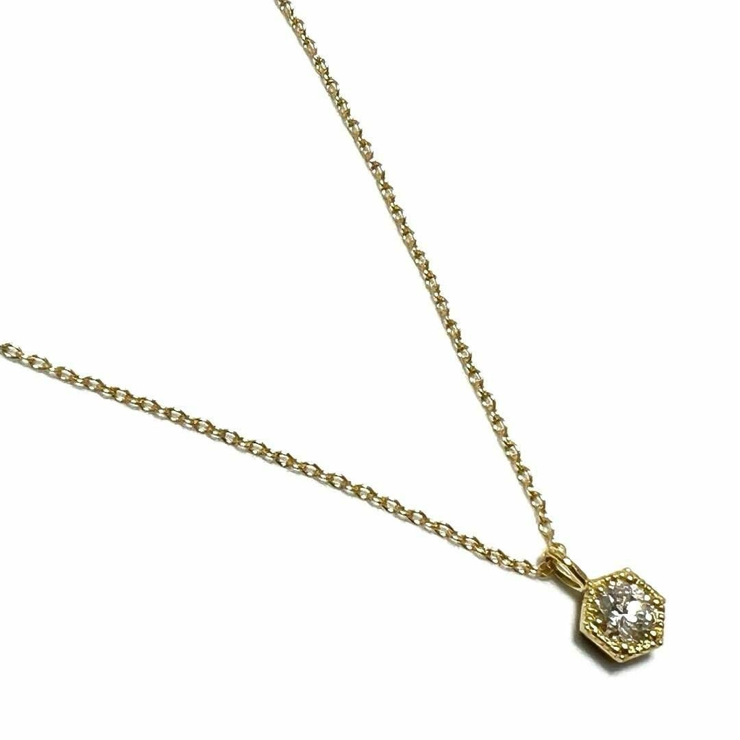 【0.18ct】オールニーク　ネックレス　ペンダント　K18　ダイヤ　ヘキサゴン_1