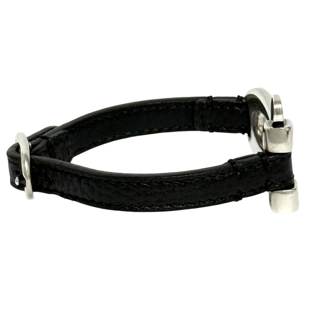 シルバー925黒レザーコンビホースビット バングル ブレスレット GUCCI（グッチ） メンズ ホースビット ブレスレット シルバー 925