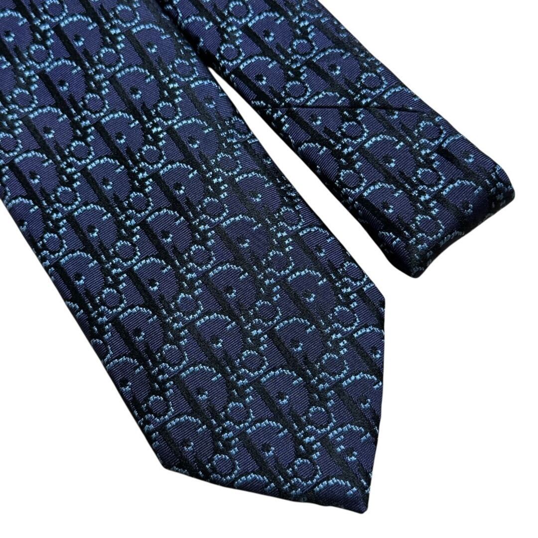 ディオール メンズ ネクタイ オブリーク ネイビー 黒 水色 シルク 幅