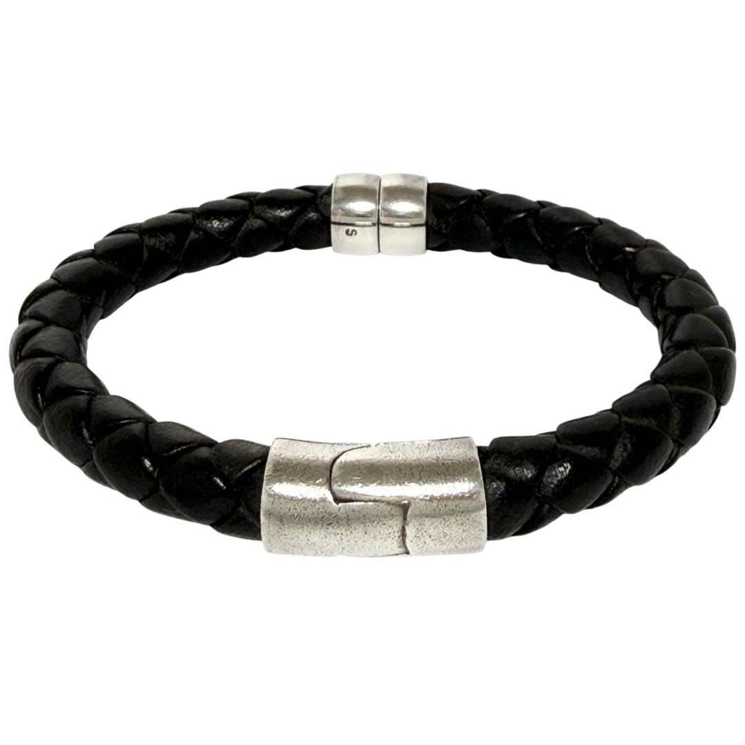 ボッテガ ブレスレット イントレチャート 925 レザー シルバー ブラック M BOTTEGA VENETA（ボッテガ・ヴェネタ） メンズ イントレチャート