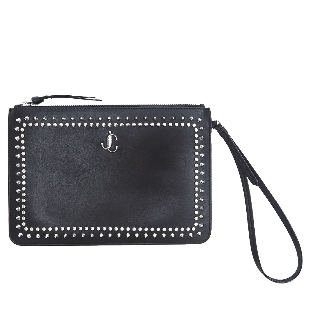 美品★ JIMMY CHOO FARA スタッズ クラッチバッグ JCロゴ 黒 JIMMY CHOO（ジミーチュウ） FARA JCロゴ クラッチバッグ ブラック